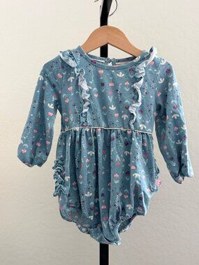 Ruffle Butts Teal Long Sleeve One Piece 2T